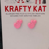 Pink Double Heart Gold Stud Earrings