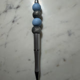 Light Blue & Silver Sparkle Beaded Silver Barrel Pen