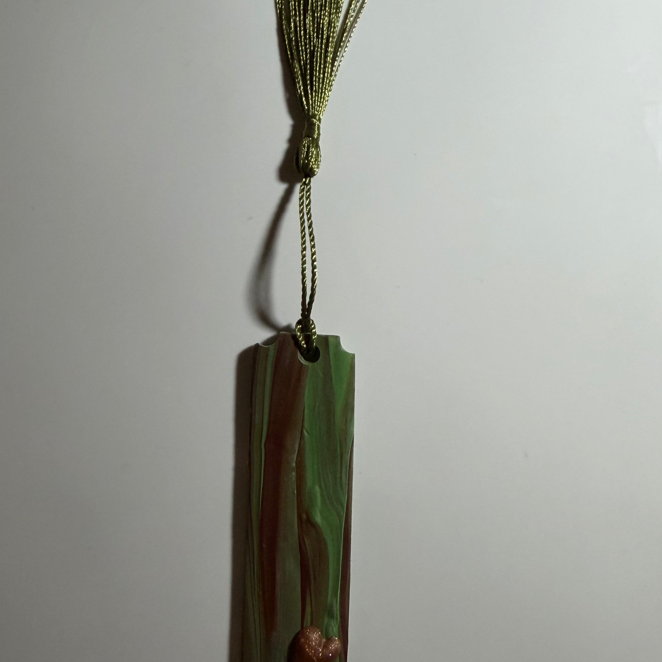 Green and Brown Swirl Gold Sparkle Dog Bone Square with Corners Cut Out Bookmark