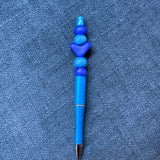 Blue Beaded Heart Pen - Krafty Kat