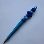 Blue Beaded Heart Pen - Krafty Kat