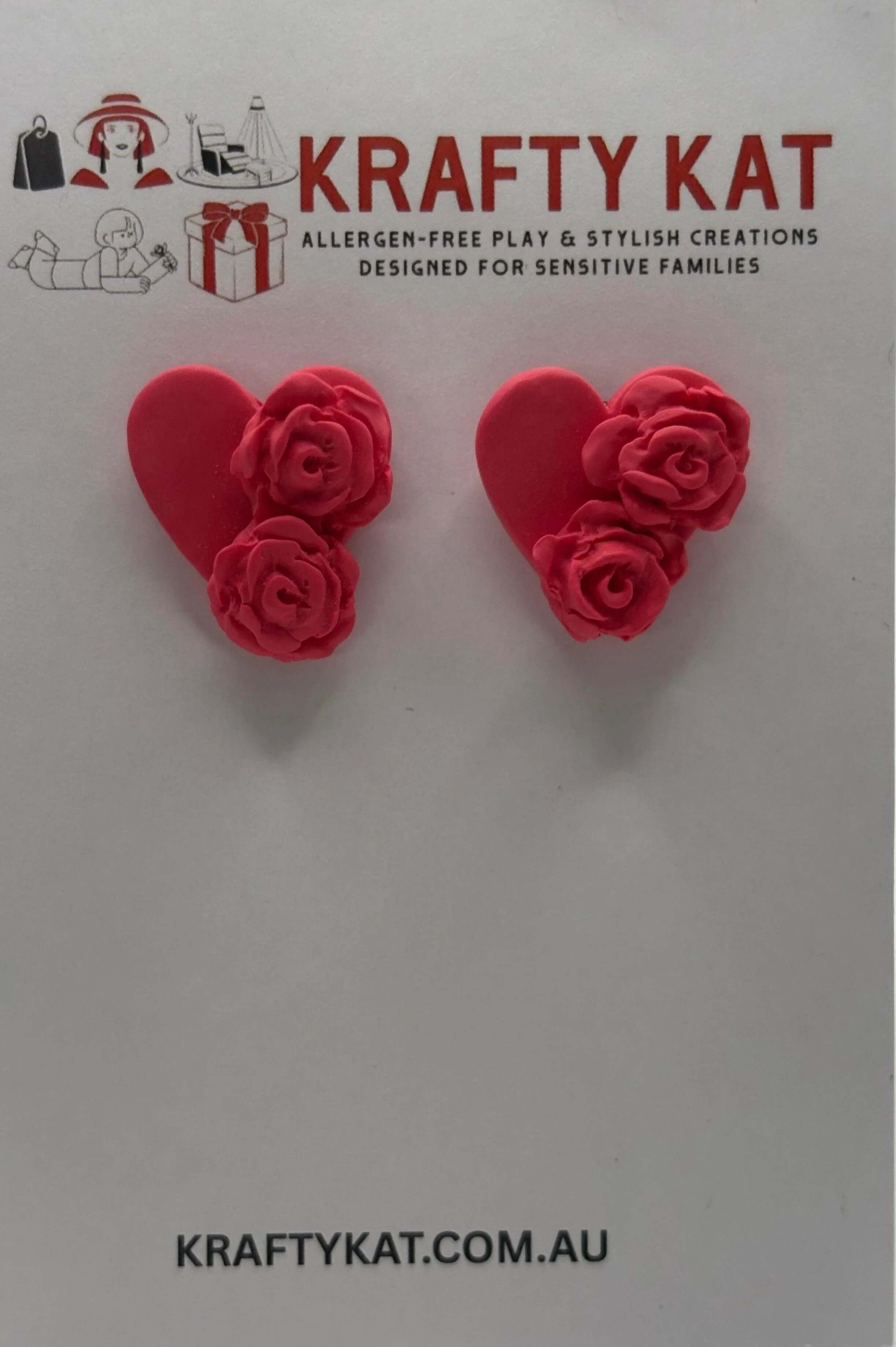 Blush Pink Heart with Roses Rose Gold Stud - Krafty Kat