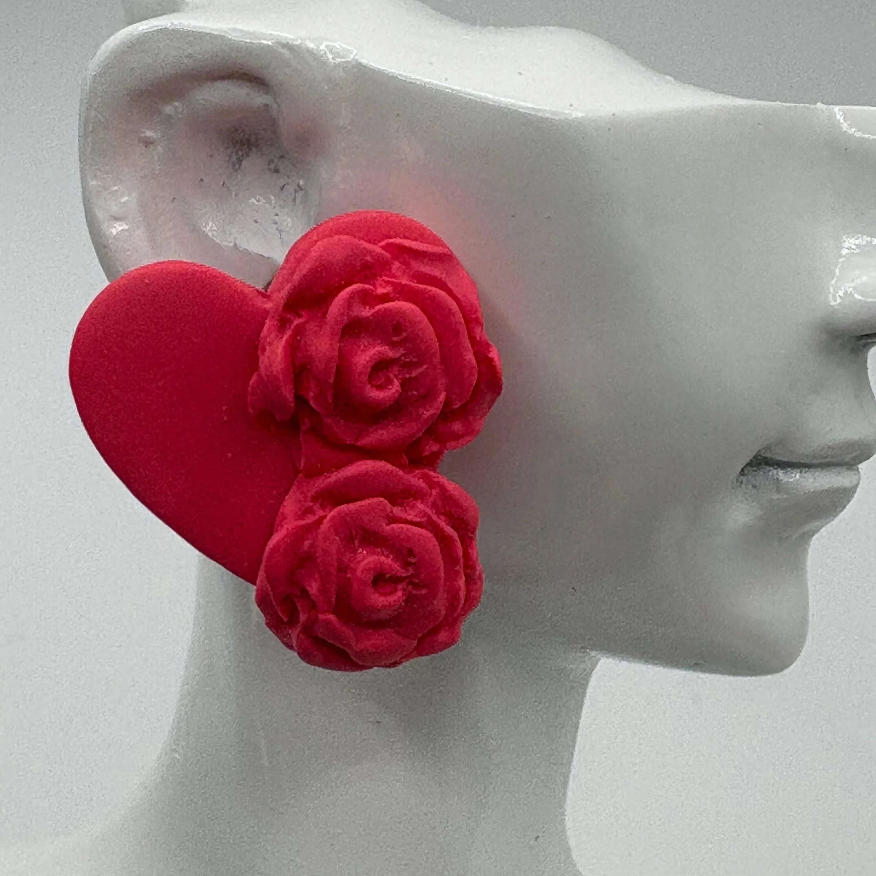 Blush Pink Heart with Roses Rose Gold Stud - Krafty Kat