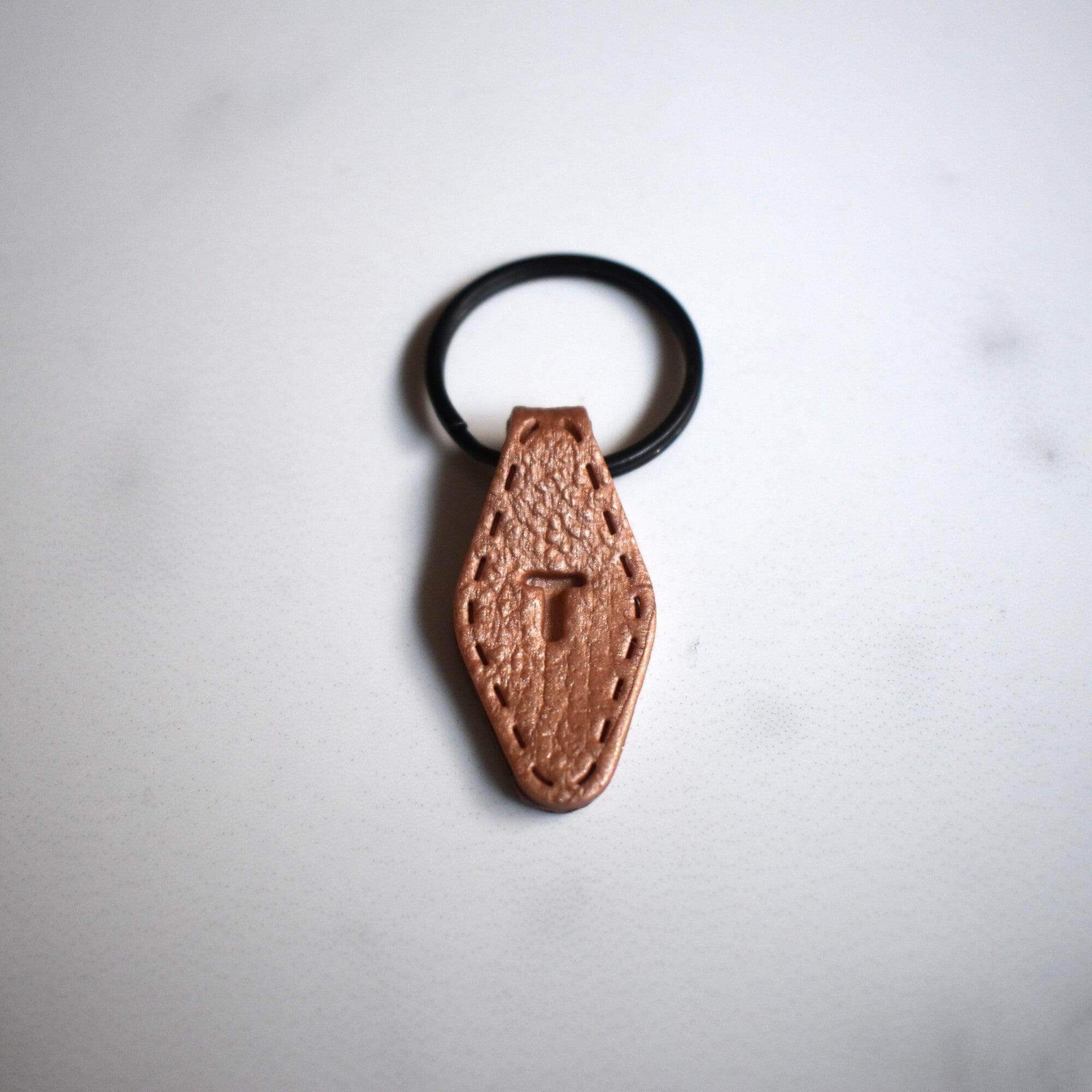 Bronze Gold Imprinted ‘T’ Leather-Look Gunmetal Keyring - Krafty Kat
