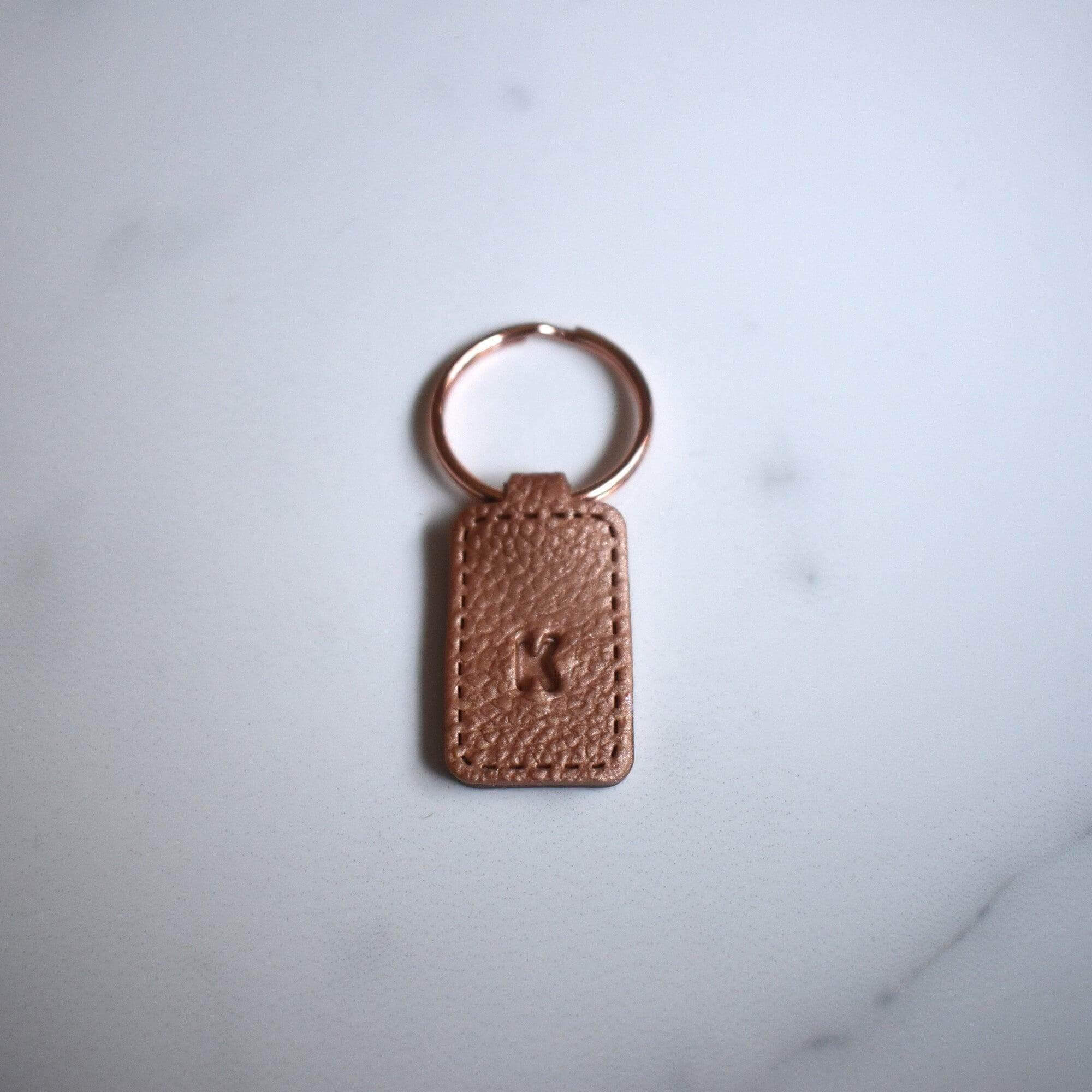 Bronze Imprinted ‘K’ Leather-Look Gold Keyrings - Krafty Kat