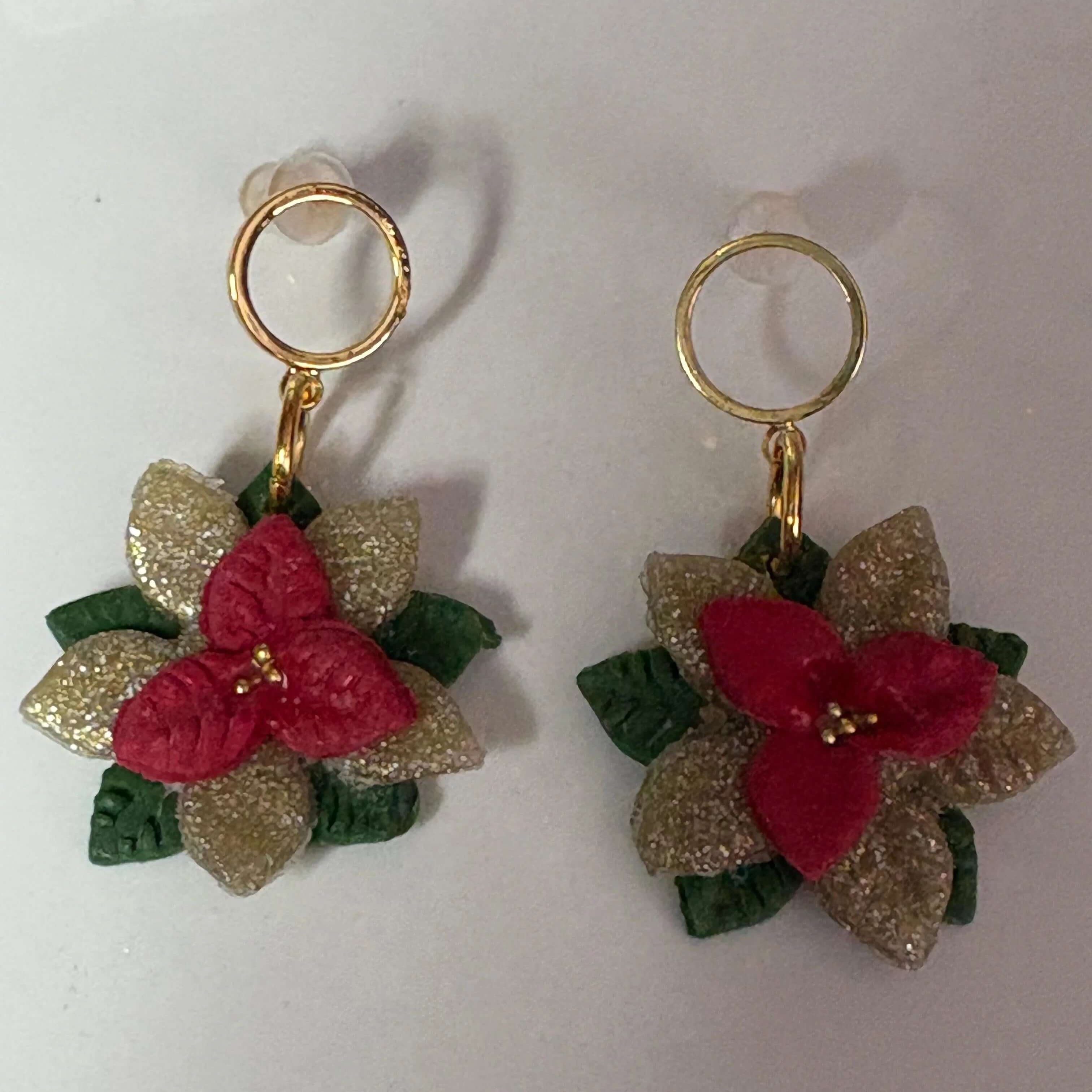 Christmas Poinsettia Dangle Studs - Krafty Kat