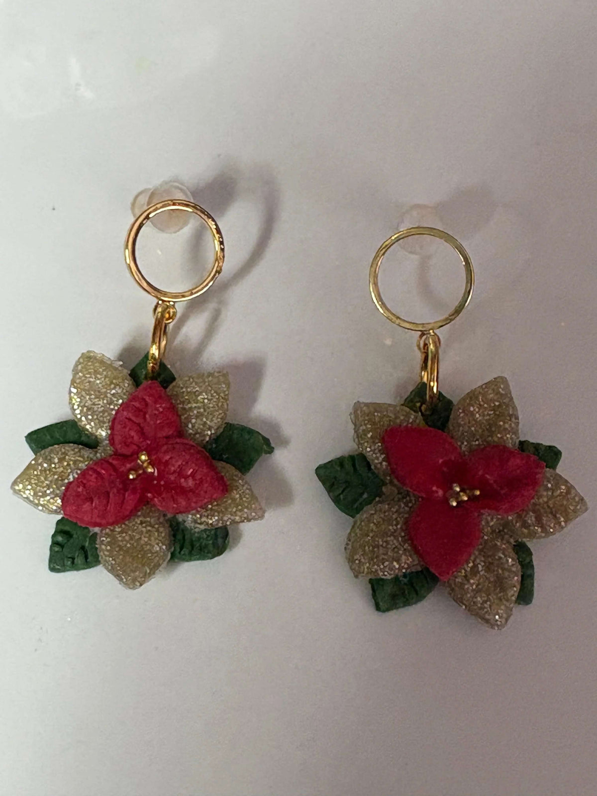 Christmas Poinsettia Dangle Studs - Krafty Kat