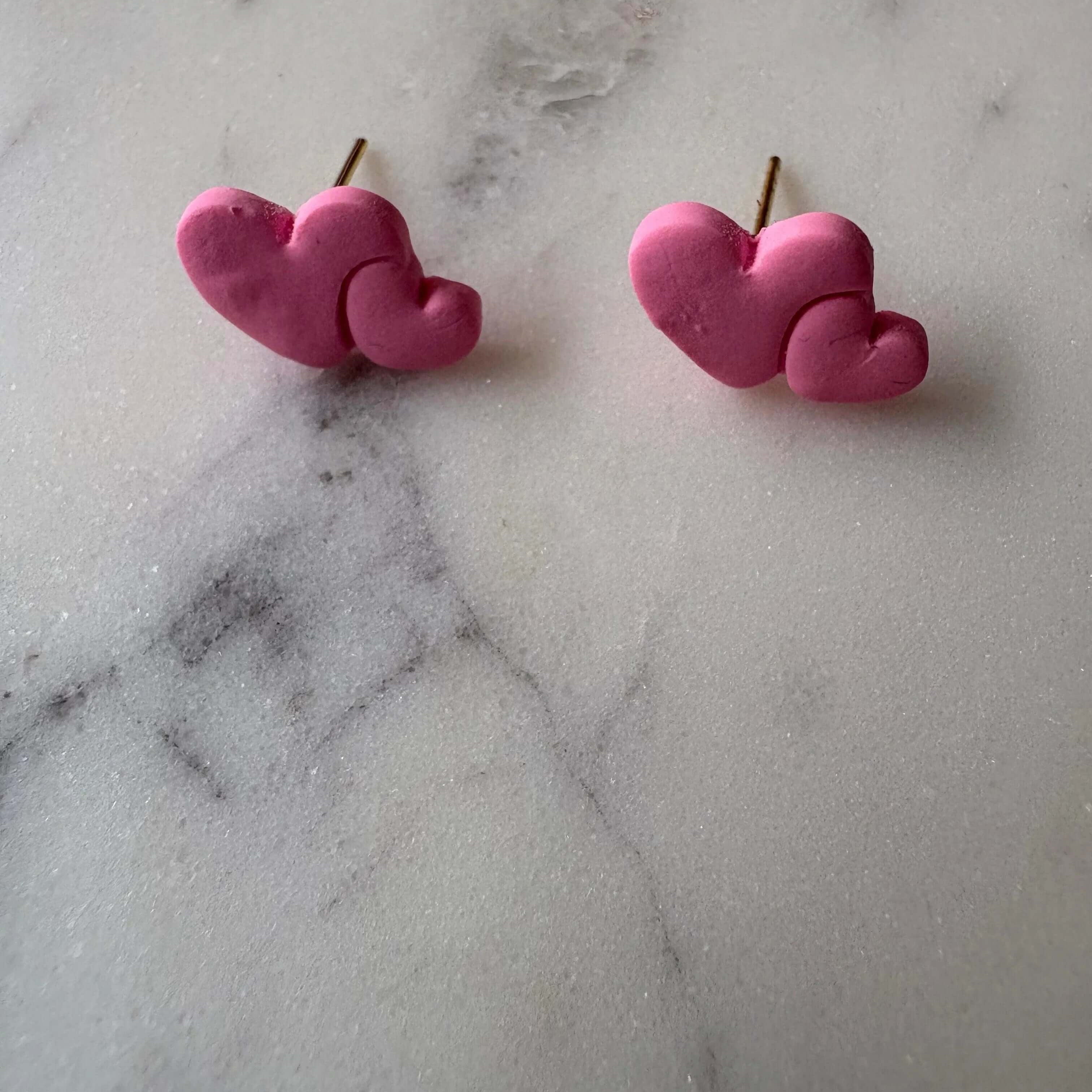 Double Pink Heart Gold Stud Earrings - Krafty Kat