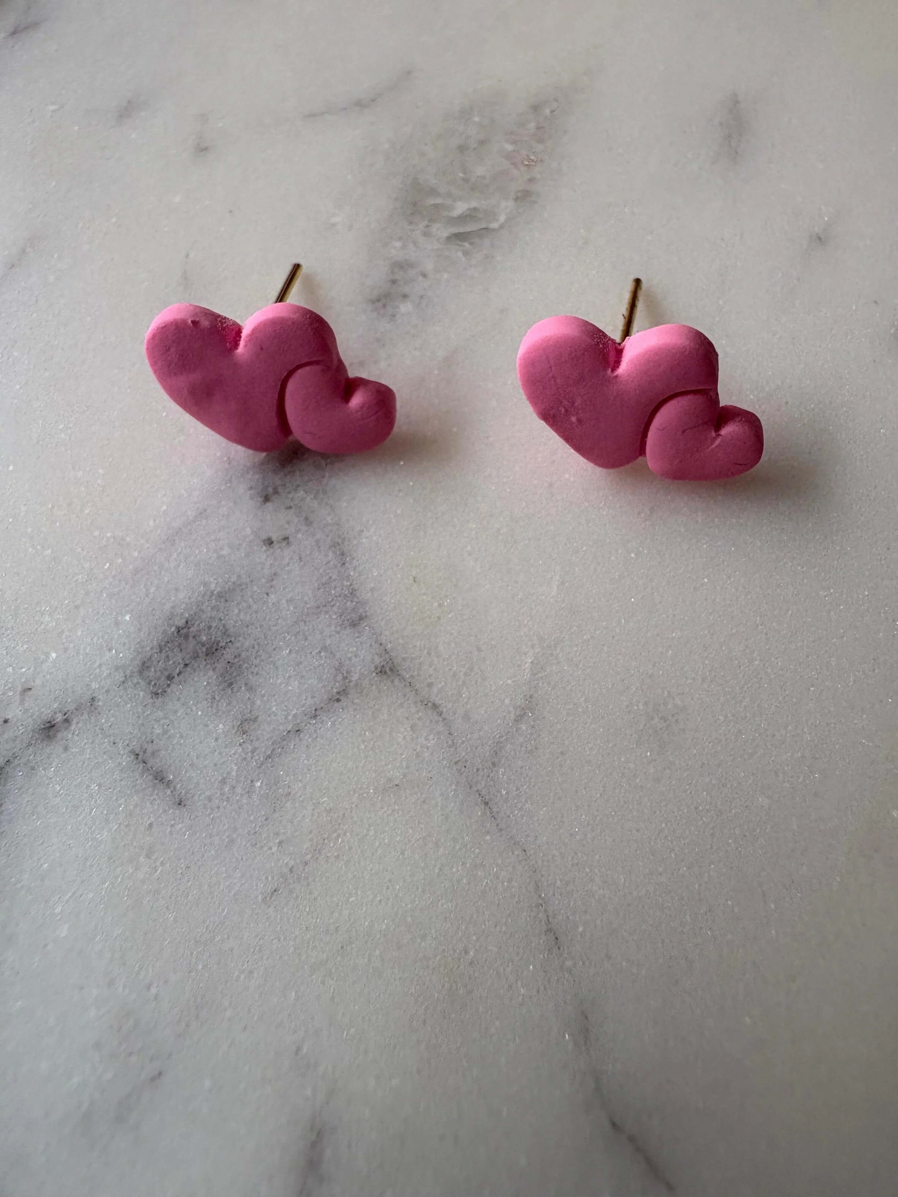 Double Pink Heart Gold Stud Earrings - Krafty Kat