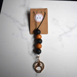 Gold Keyring with Black & Gold Beads - Black Cord Lanyard - Krafty Kat