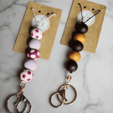 Gold Keyring with Black & Gold Beads - Black Cord Lanyard - Krafty Kat