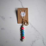 Gold Keyring with Sparkly White Pink Teal Green & Blue Beads - White Cord Lanyard - Krafty Kat