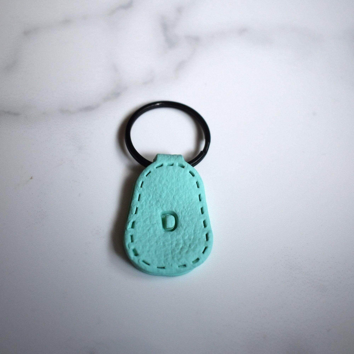 Green Imprinted ‘D’ Leather-Look Black Keyring - Krafty Kat