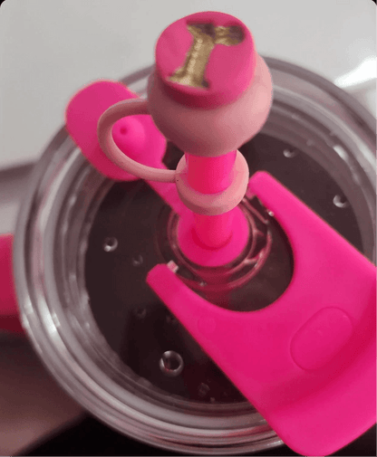 Hot Pink Gold Letter ‘R’ Imprint Thick Straw Cover Cap - Krafty Kat