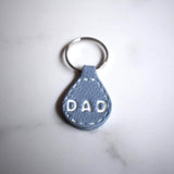 Light Blue Imprinted White ‘Dad’ Leather-Look Silver Keyrings - Krafty Kat