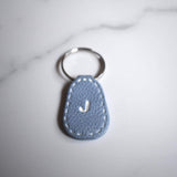 Light Blue Imprinted White ‘J’ Leather-Look Silver Keyrings - Krafty Kat