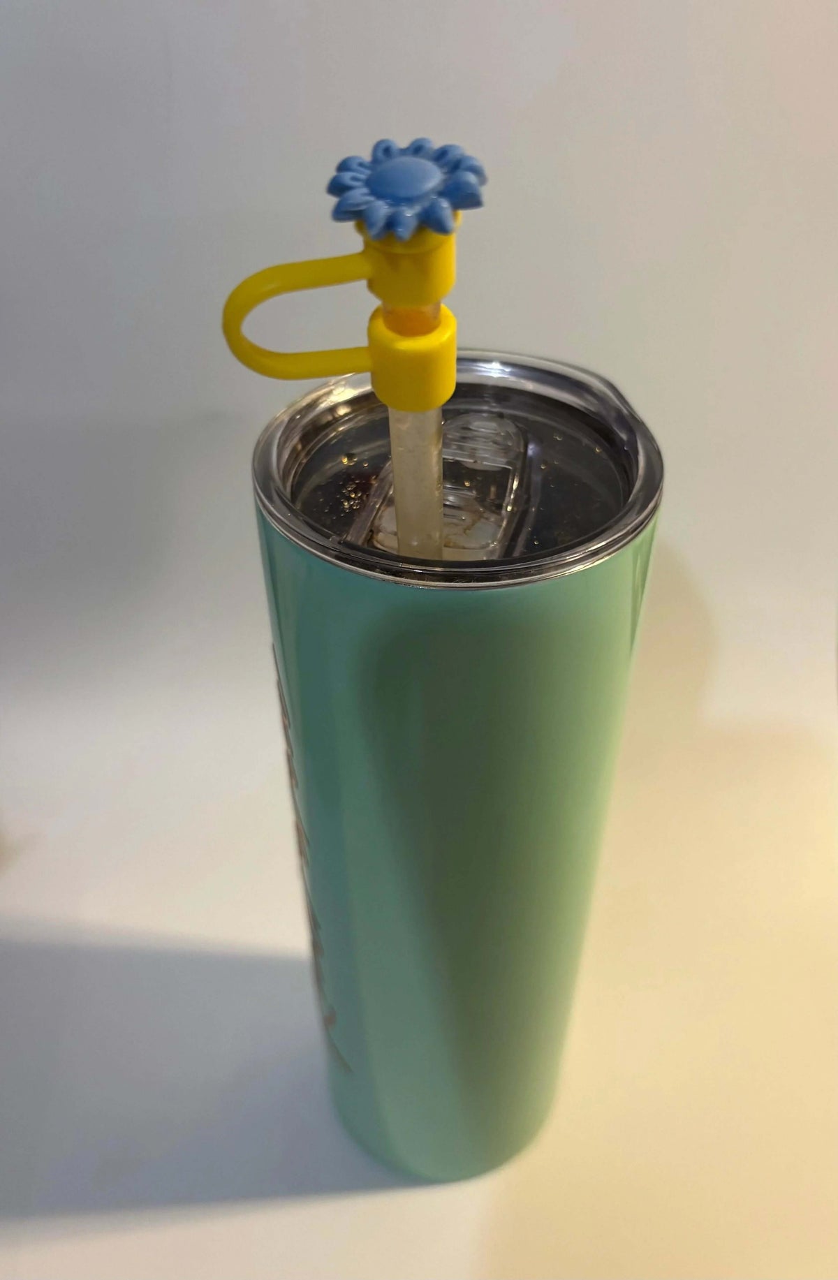 Light Blue Sparkle Sunflower Thin Straw Cover Cap - Krafty Kat