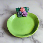 Mini Light Green with attached Flowers Trinket Tray - Krafty Kat