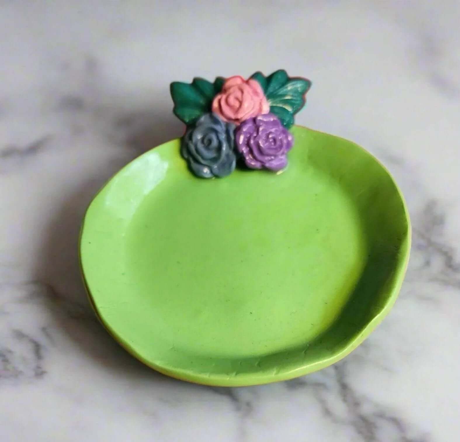 Mini Light Green with attached Flowers Trinket Tray - Krafty Kat
