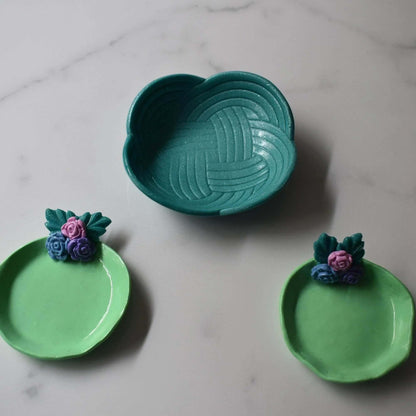 Mini Light Green with attached Flowers Trinket Tray - Krafty Kat