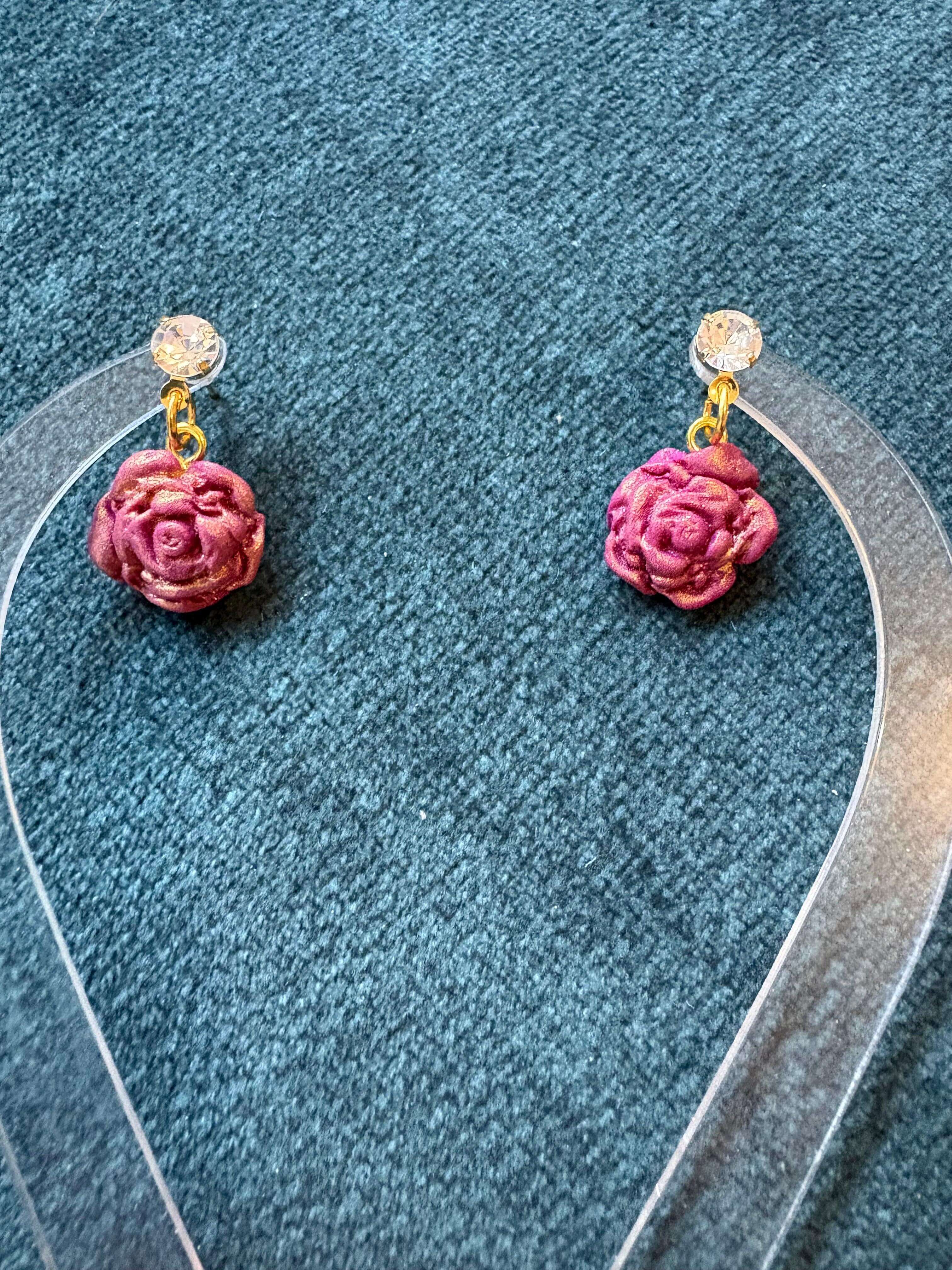 Mother’s Day - Evening Rose - Round Crystal Stud Earrings - Krafty Kat