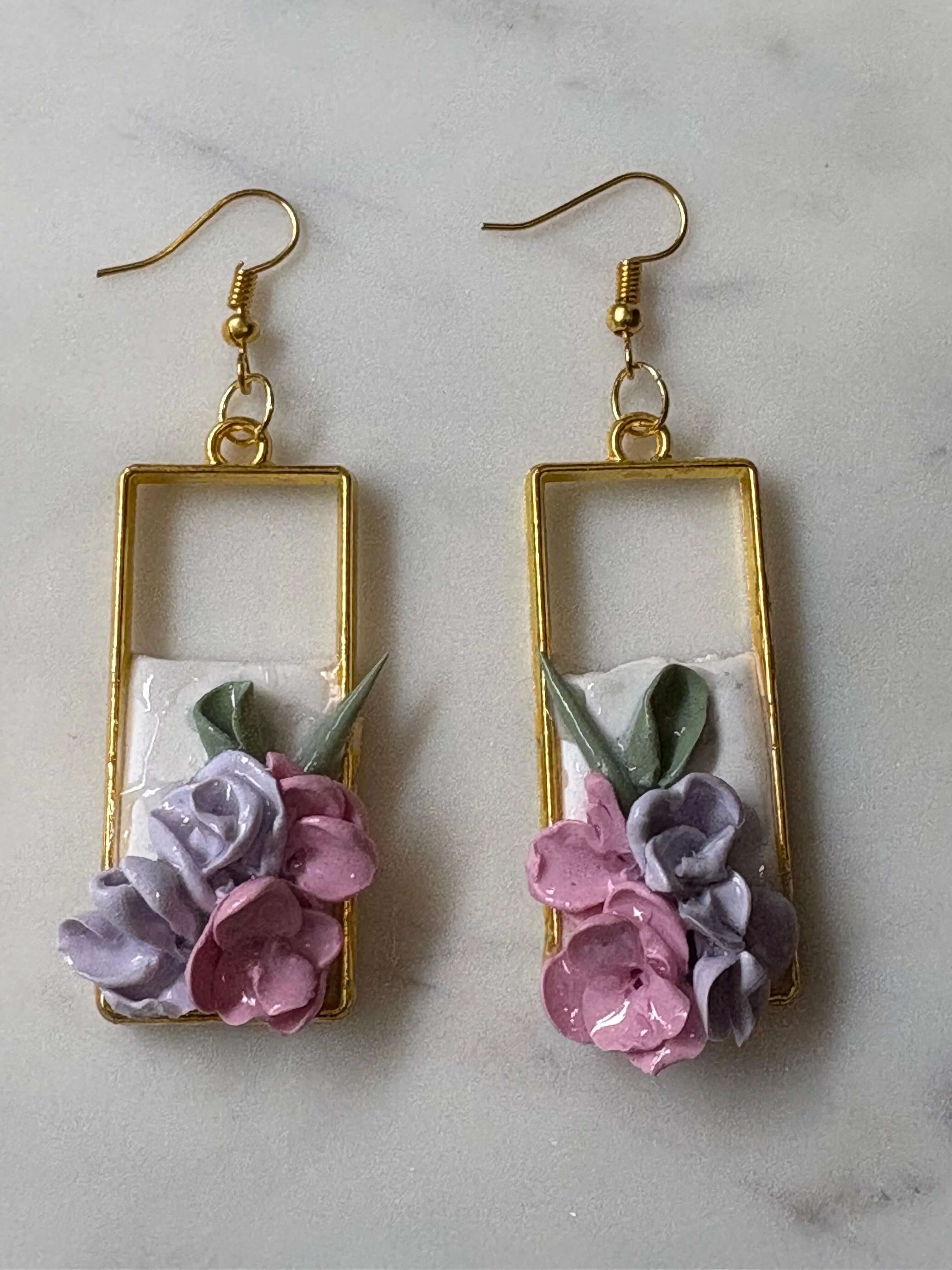 Mother’s Day – Garden Frame – Blush & Lilac - Gold Dangle Earrings - Krafty Kat