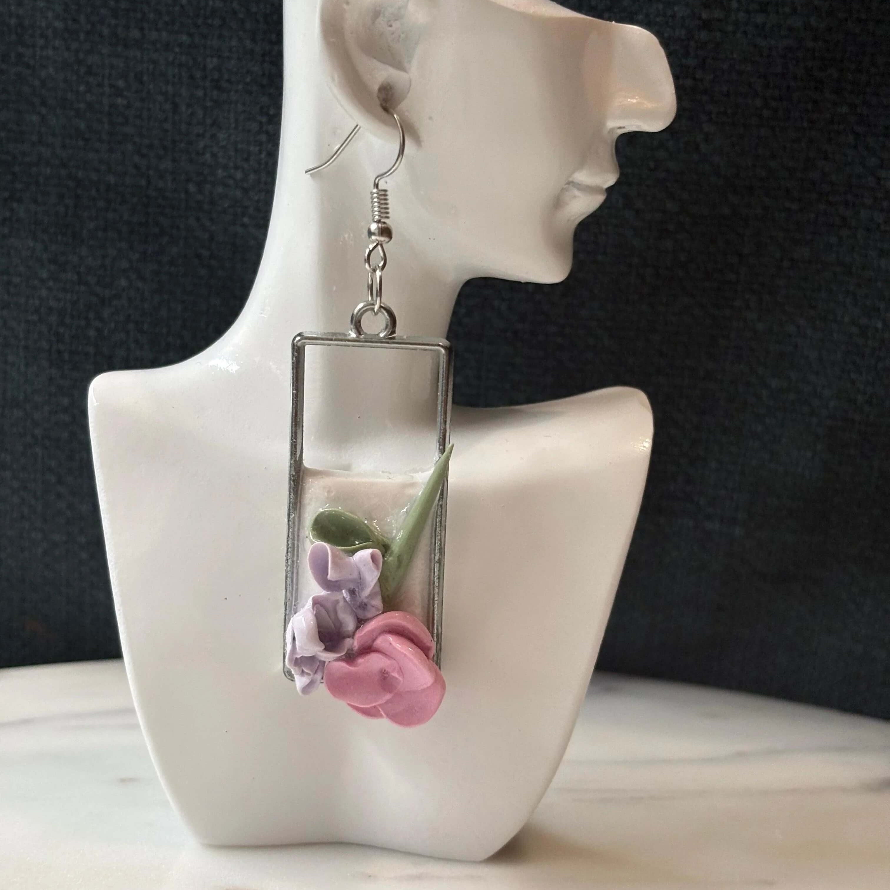 Mother’s Day – Garden Frame – Soft Petal - Silver Dangle Earrings - Krafty Kat
