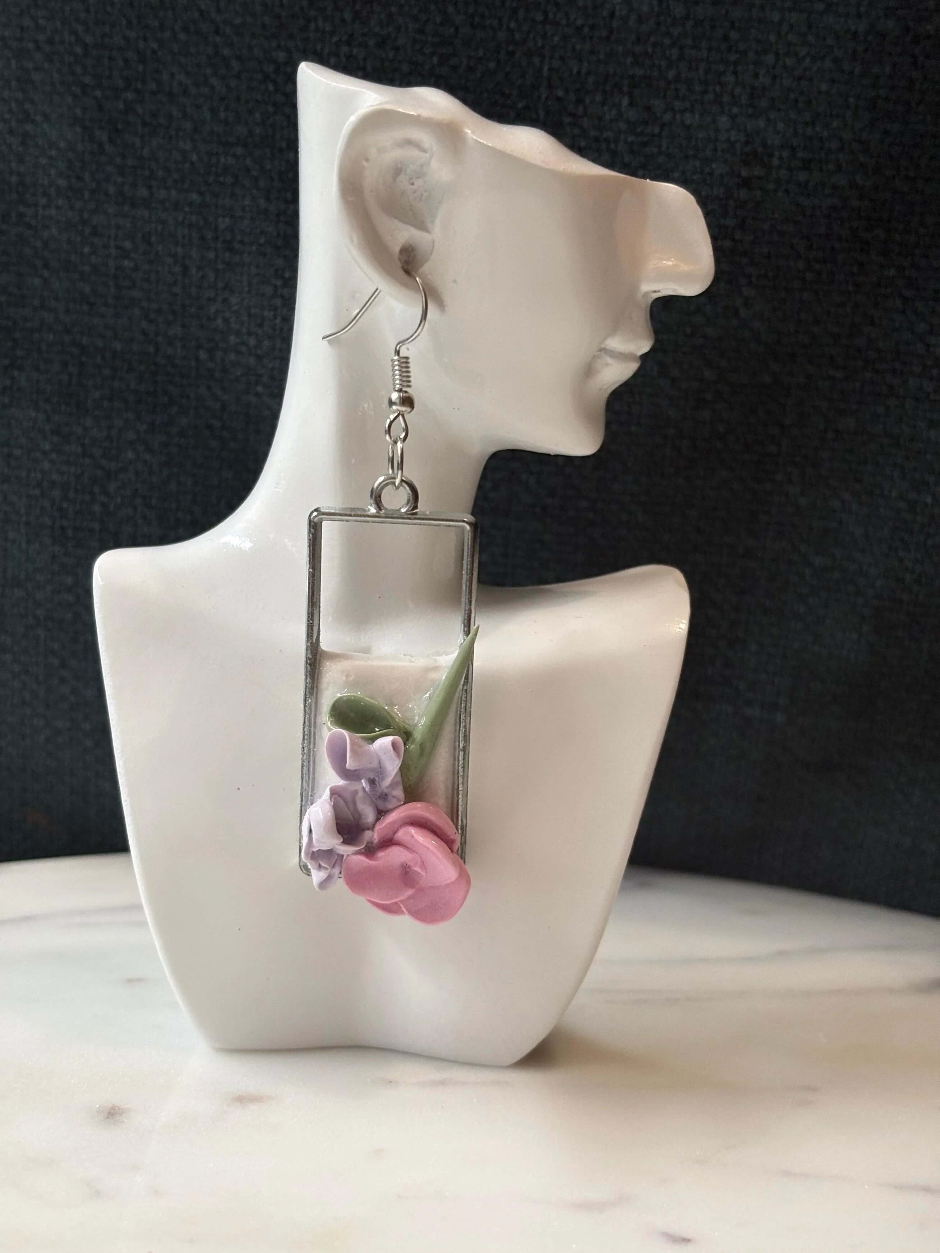 Mother’s Day – Garden Frame – Soft Petal - Silver Dangle Earrings - Krafty Kat