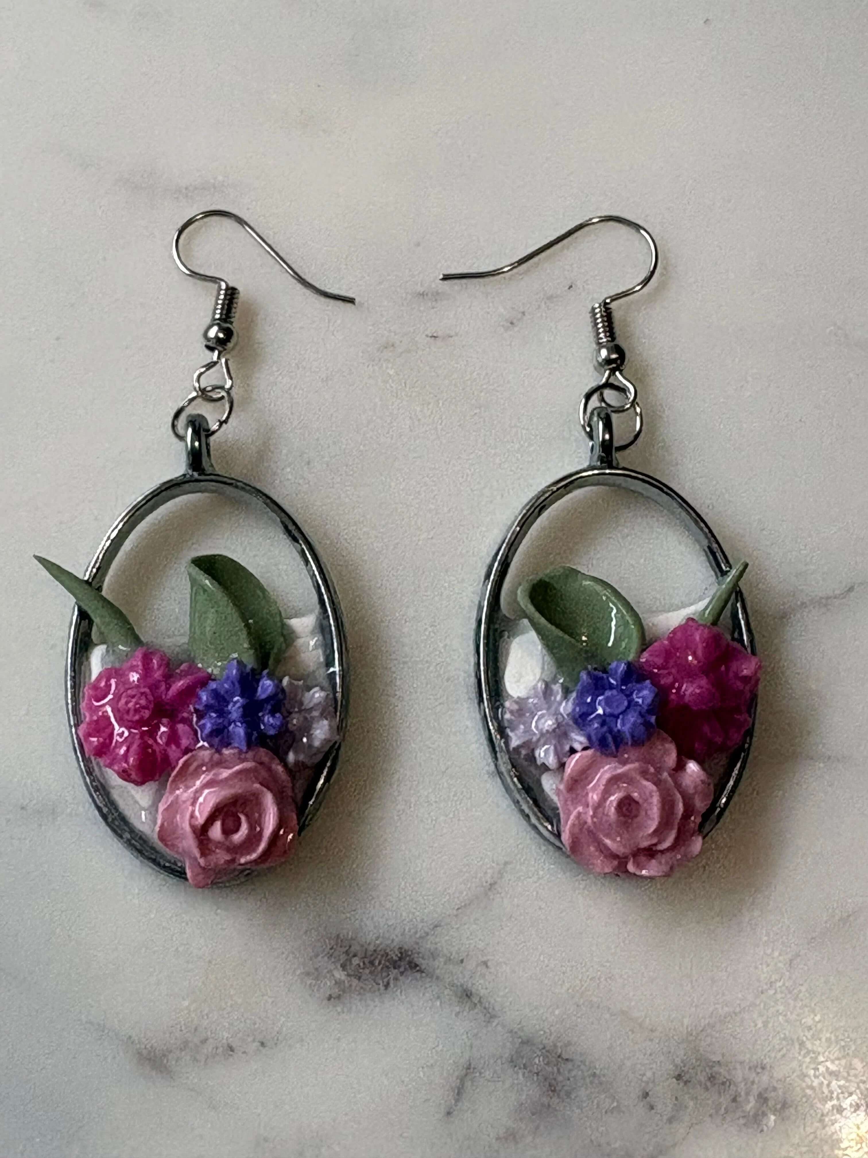 Mother’s Day – Petal Drop – Morning Garden - Silver Dangle Earrings - Krafty Kat