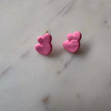 Pink Double Heart Gold Stud Earrings - Krafty Kat