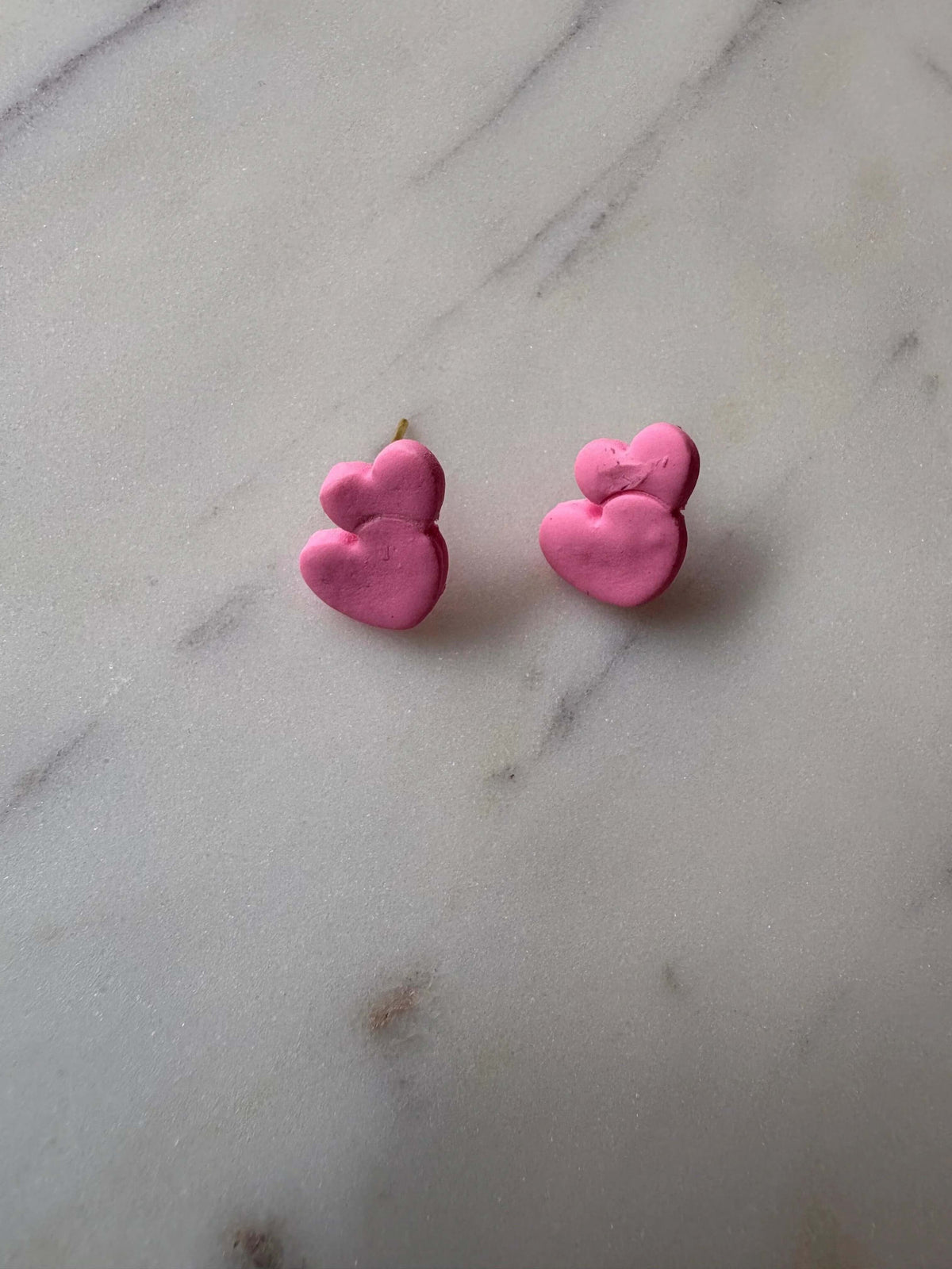 Pink Double Heart Gold Stud Earrings - Krafty Kat