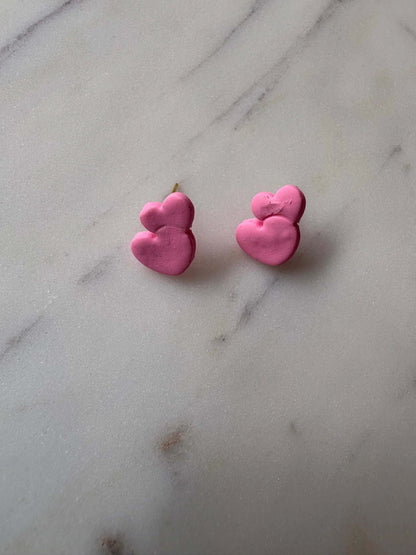Pink Double Heart Gold Stud Earrings - Krafty Kat