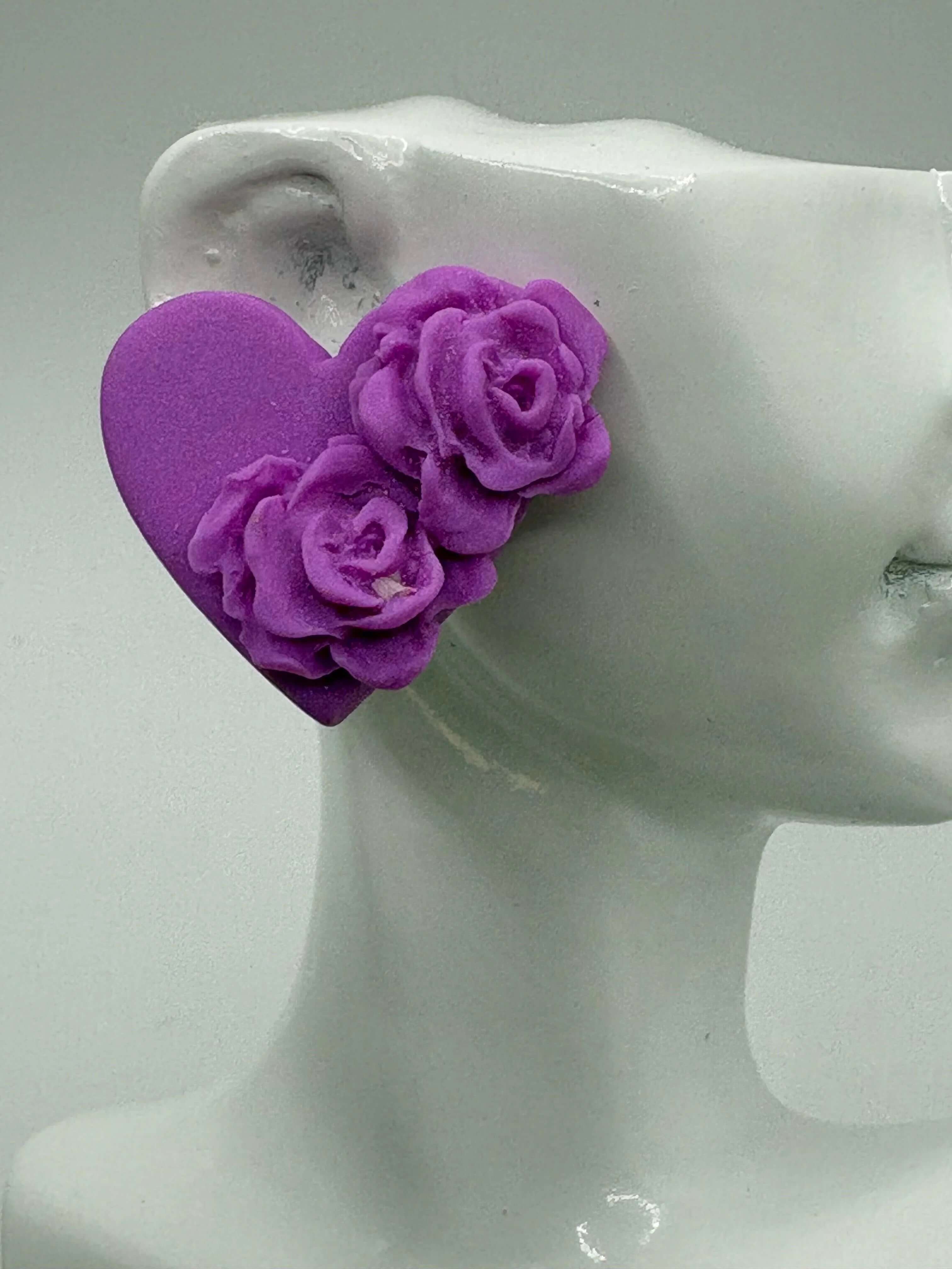 Purple Heart with Roses Rose Gold Stud - Krafty Kat