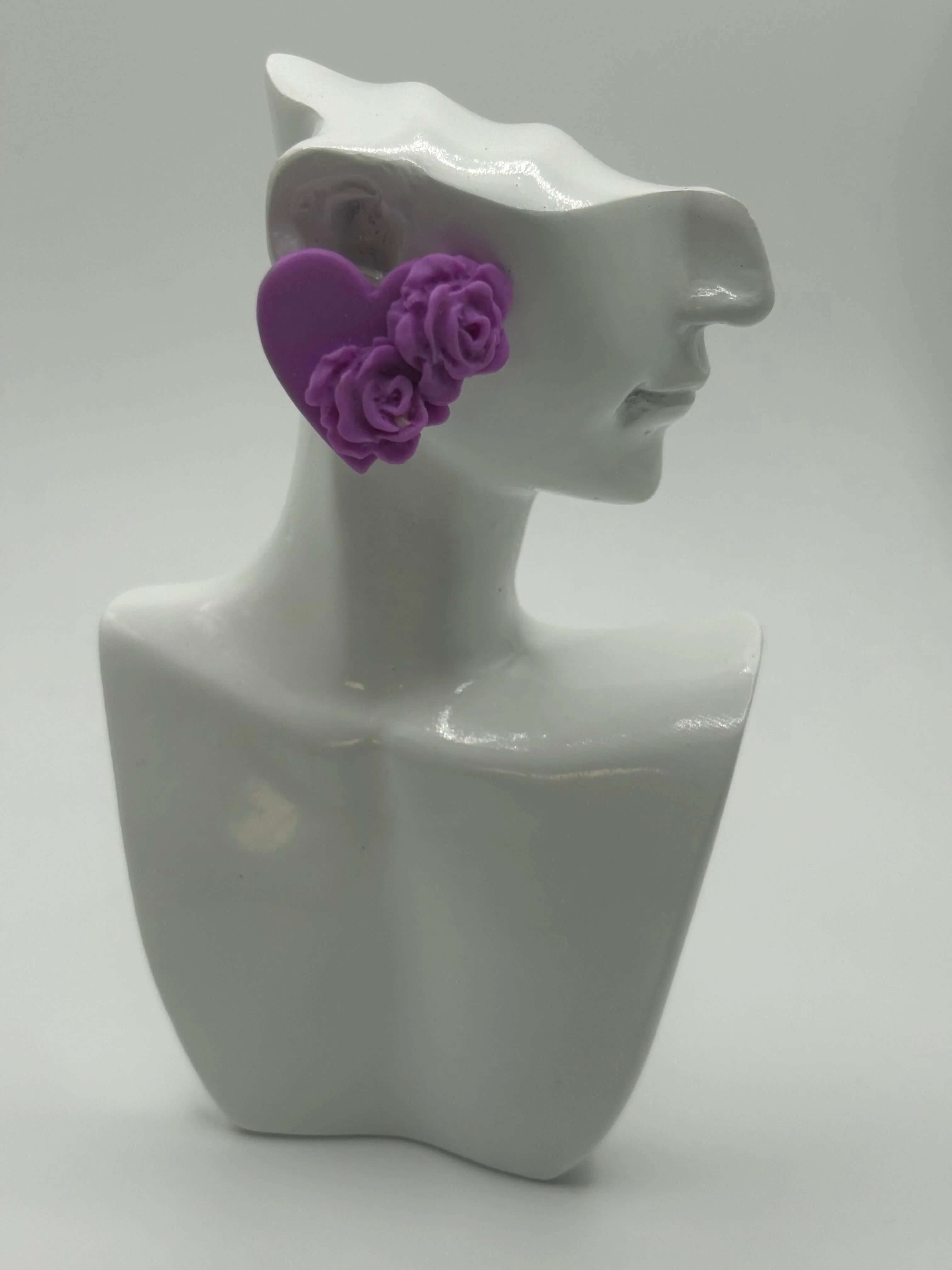 Purple Heart with Roses Rose Gold Stud - Krafty Kat