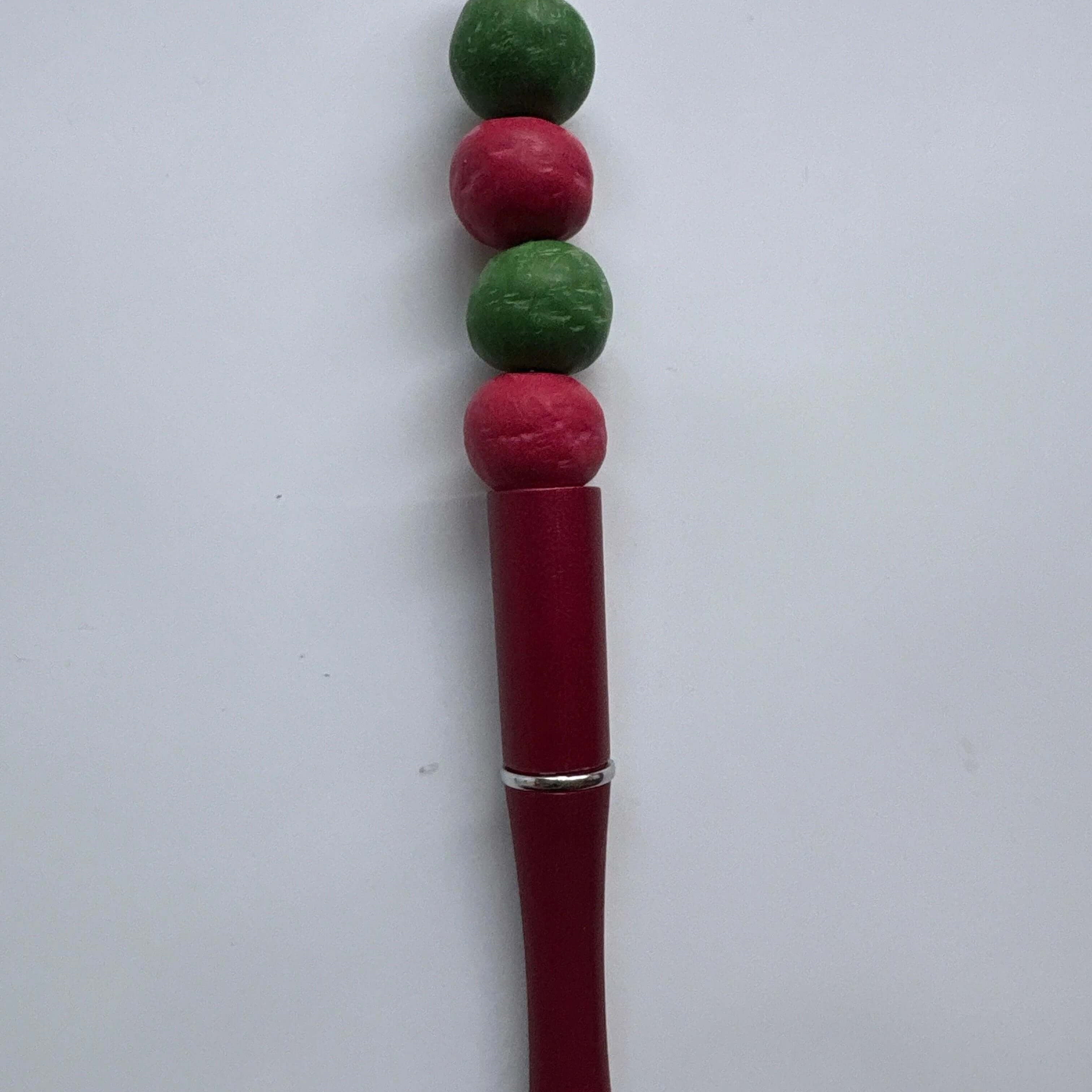 Red & Green Beaded Red Barrel Pen - Krafty Kat