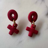 Red Hug and Kiss Dangle Gold Stud Earrings - Krafty Kat