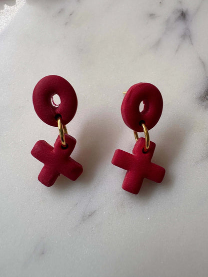 Red Hug and Kiss Dangle Gold Stud Earrings - Krafty Kat