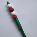 Red & White Beaded Green Barrel Pen - Krafty Kat