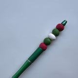 Red & White Beaded Green Barrel Pen - Krafty Kat