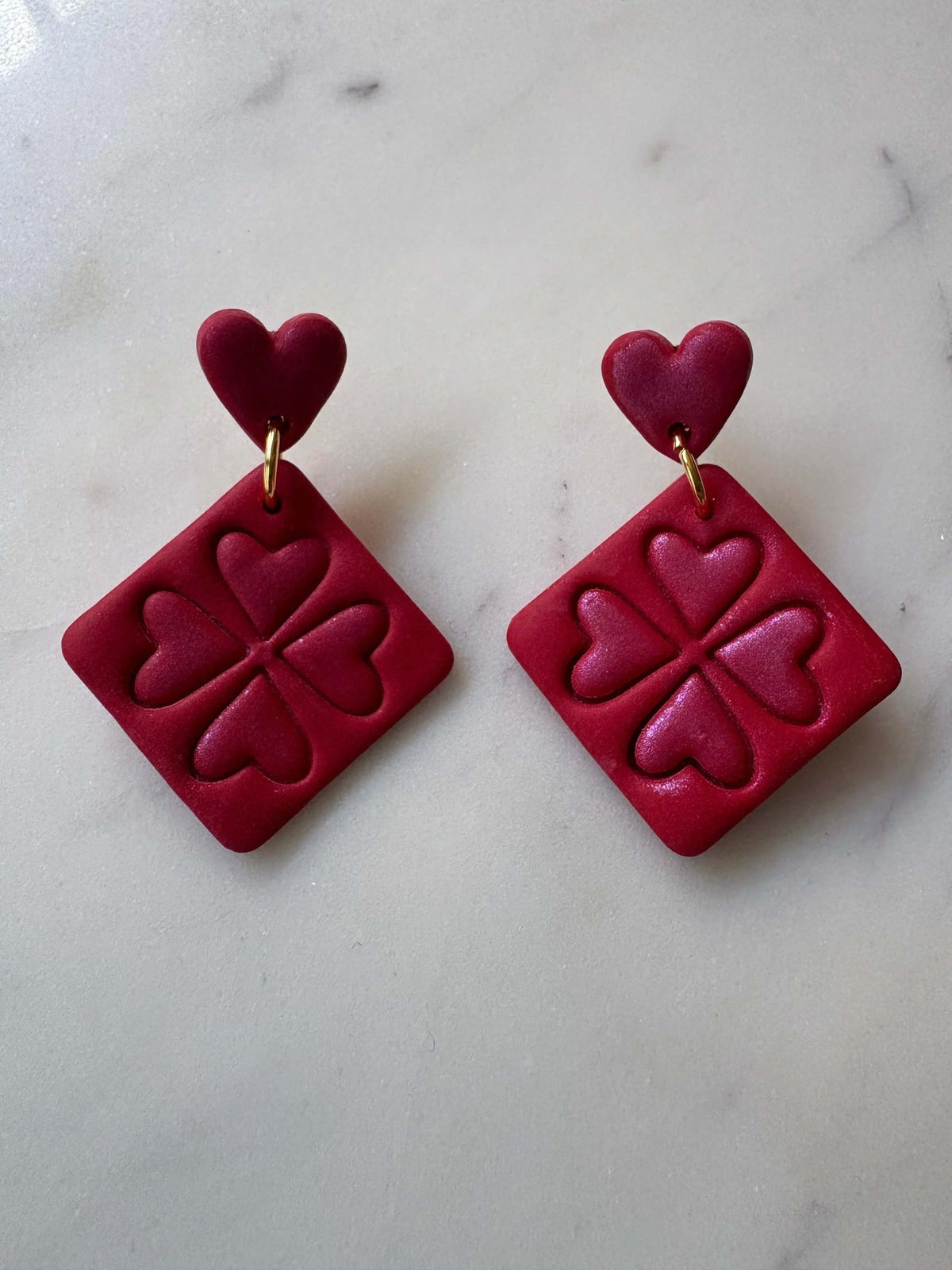 Shimmering Heart on 4 Hearts Squared Dangle Stud Earrings - Krafty Kat