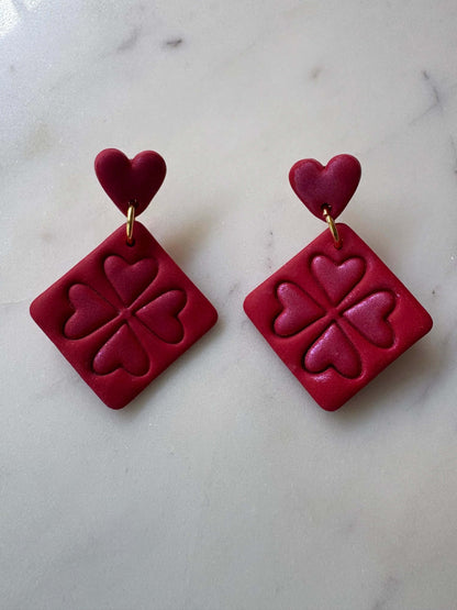 Shimmering Heart on 4 Hearts Squared Dangle Stud Earrings - Krafty Kat