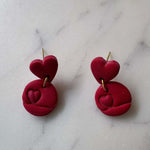 Shimmering Mini Heart Inside a Circle with a Small Red Heart Gold Stud Earrings - Krafty Kat