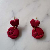 Shimmering Mini Heart Inside a Circle with a Small Red Heart Gold Stud Earrings - Krafty Kat