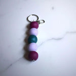 Silver Beaded Keyring with Aubergine Lilac & Teal Blue Beads - Krafty Kat