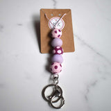 Silver Keyring with Pale Pink Lilac & Spotted Aubergine Beads - Pale Pink Cord Lanyard - Krafty Kat