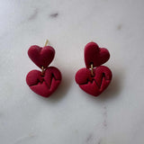 Small Red Heart with a Red Circle with a Heartbeat Line Dangle Gold Stud Earrings - Krafty Kat