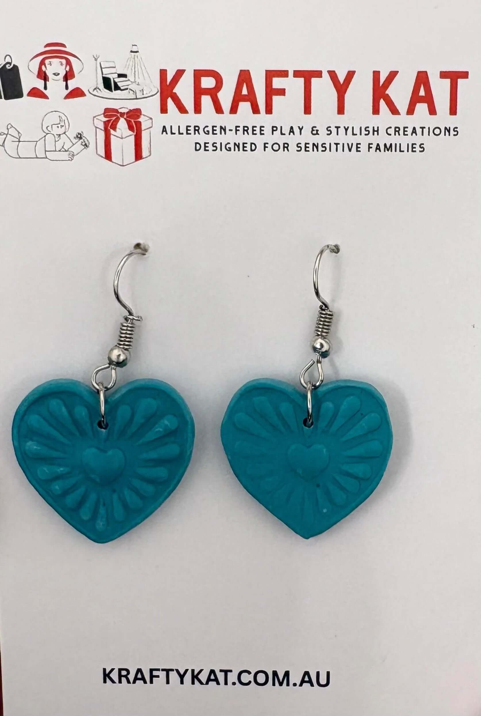 Teal Blue Mini Heart Inside Large Heart Hook - Krafty Kat