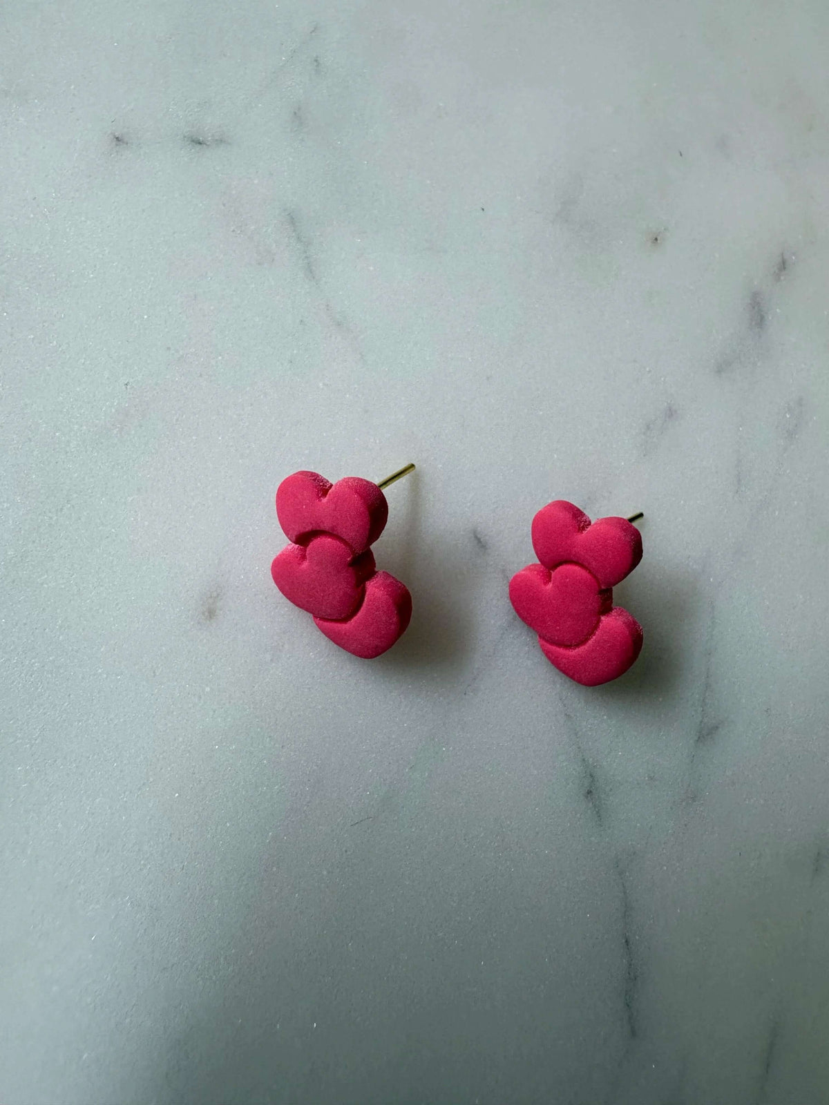 Triple Red Heart Gold Stud Earrings - Krafty Kat